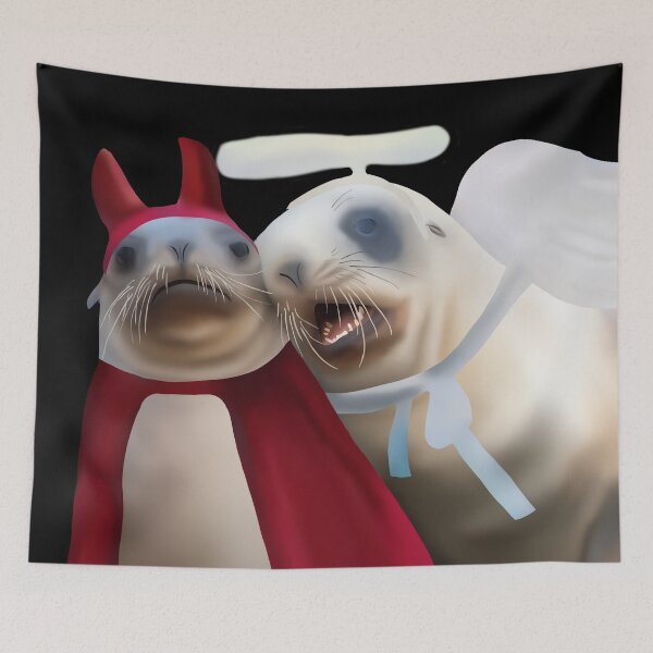 Item preview, Angel and devil pakake (NZ sea lion) pups designed and sold by GivernyKate.