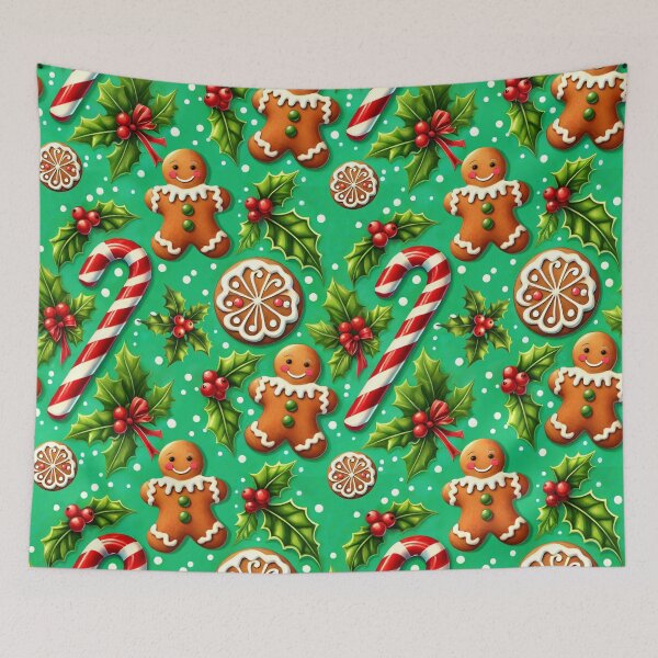 Item preview, Christmas Gingerbread Cookies, Candy Canes, And Holly Pattern designed and sold by DEC02.
