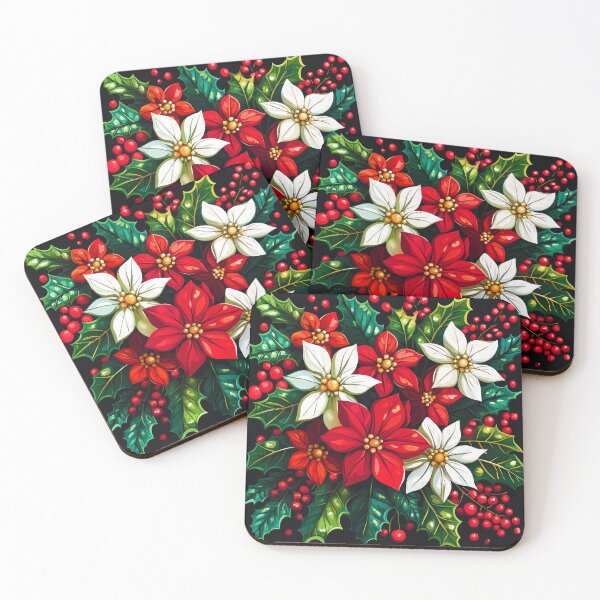 Item preview, Christmas Red And White Poinsettia Flowers Design Art  designed and sold by DEC02.