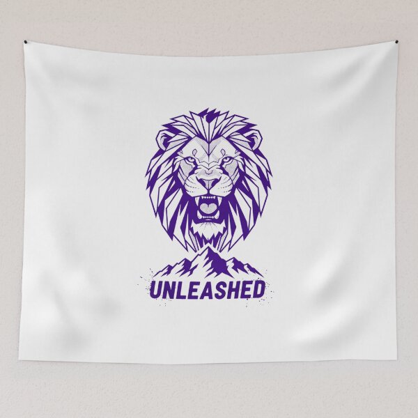 Item preview, UNLEASHED Geometric Lion Head and Mountain Graphic Design designed and sold by NewYorkColours.