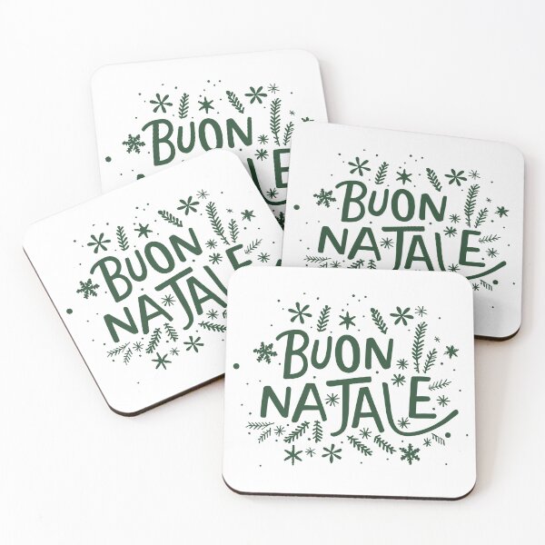 Item preview, Buon Natale – Elegant Christmas green Text with Snowflakes and Pine Twigs designed and sold by EmeraldeaDesign.