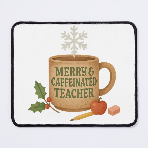 Item preview, Merry & Caffeinated Teacher | Funny Christmas Coffee Lover T-Shirt designed and sold by Just You Tee | Say It Loud, Wear It Proud.