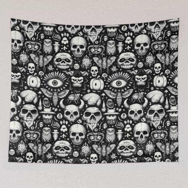 Item preview, Nightmarish stippling style pattern with monsters and an owl. designed and sold by Piotrek0001.