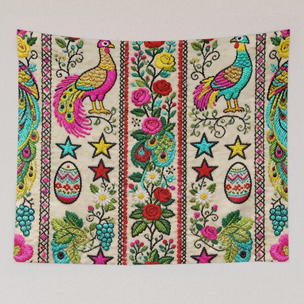 Item preview, Vibrant Bucovina Folk Pattern | Romanian Bird & Floral Tapestry Motif designed and sold by Maximilianos.