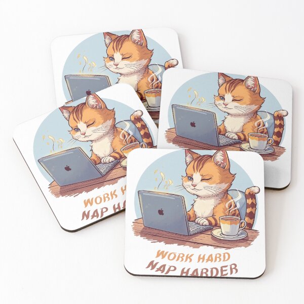Item preview, Work Hard Nap Harder - Cute Cat Working on Laptop - Cozy Cat with Laptop & Coffee. designed and sold by medarabon04.