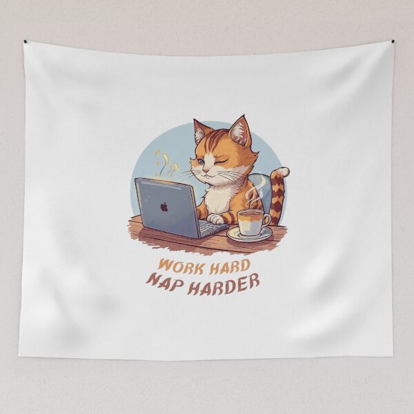 Item preview, Work Hard Nap Harder - Cute Cat Working on Laptop - Cozy Cat with Laptop & Coffee. designed and sold by medarabon04.