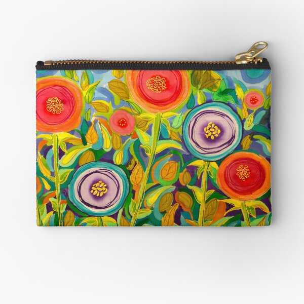 Mod Peach and Violet Peonies Zipper Pouch