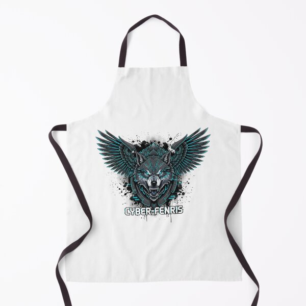 Item preview, CYBER-FENRIS Wolf Head with Mechanical Wings and Neon Blue Accents designed and sold by NewYorkColours.