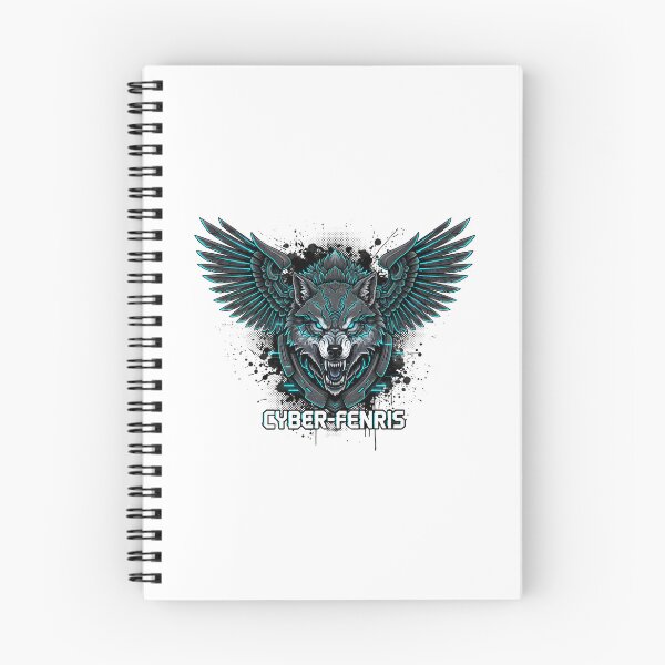 Item preview, CYBER-FENRIS Wolf Head with Mechanical Wings and Neon Blue Accents designed and sold by NewYorkColours.