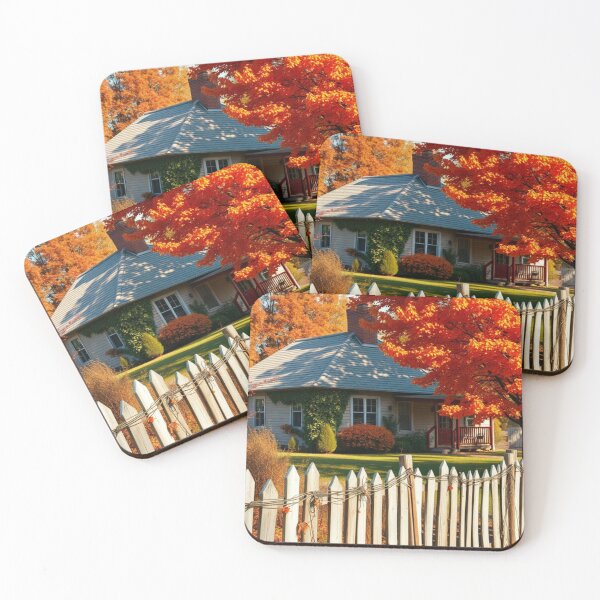 Item preview, Vibrant Autumn Vista | Red Maple & White Picket Fence Home designed and sold by Jade Ado.
