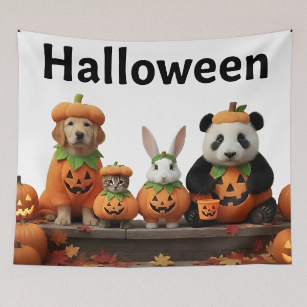Item preview, Cute Halloween Animals in Pumpkin Costumes designed and sold by DroolWorthyUS.