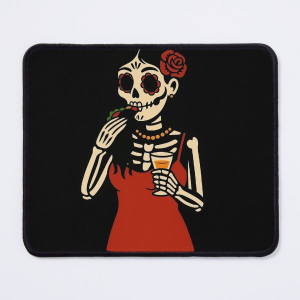 Item preview, Day of the Dead Skeleton Girl Eating Tacos – Funny Mexican Food Art designed and sold by Bella Kiwi Art.