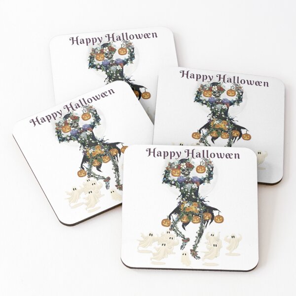 Item preview, Floral Skeleton with Ghosts and Pumpkins Halloween Art designed and sold by DroolWorthyUS.