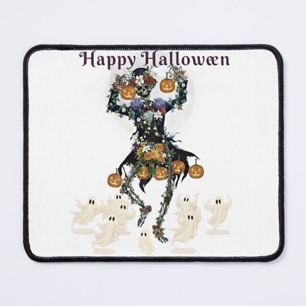 Item preview, Floral Skeleton with Ghosts and Pumpkins Halloween Art designed and sold by DroolWorthyUS.