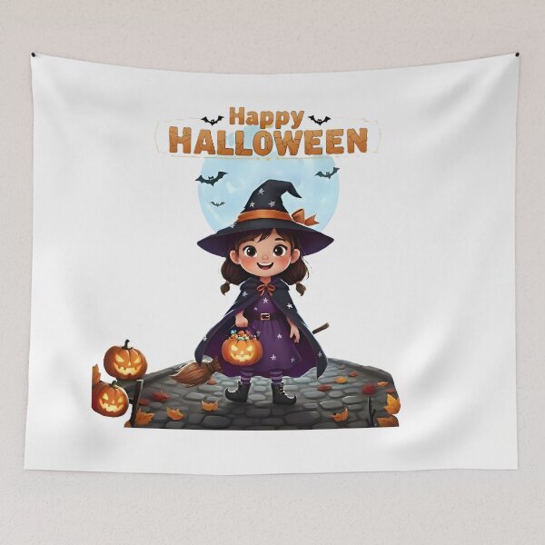Item preview, Cute Little Witch Trick-or-Treating – Happy Halloween Art designed and sold by DroolWorthyUS.