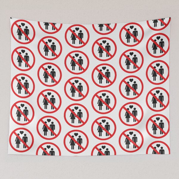 Item preview, No Love – Prohibition Sign with Couple Silhouettes and Heart Symbol on White Background designed and sold by PixelVibe782.