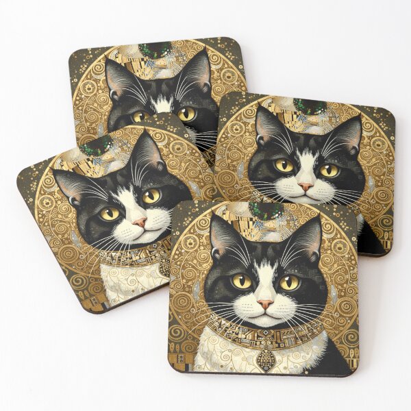 Item preview, Klimt Cat with Gold Necklace  designed and sold by Vicky Brago-Mitchell®.