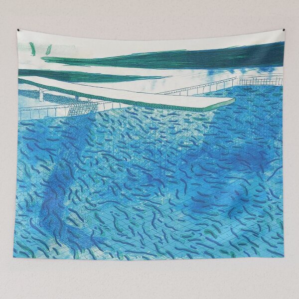 Item preview, Lithograph Of Water Made Of Thick And Thin Lines, A Green Wash, A Light Blue Wash, And A Dark Blue Wash (2) By David Hockney designed and sold by ALIONAMER.