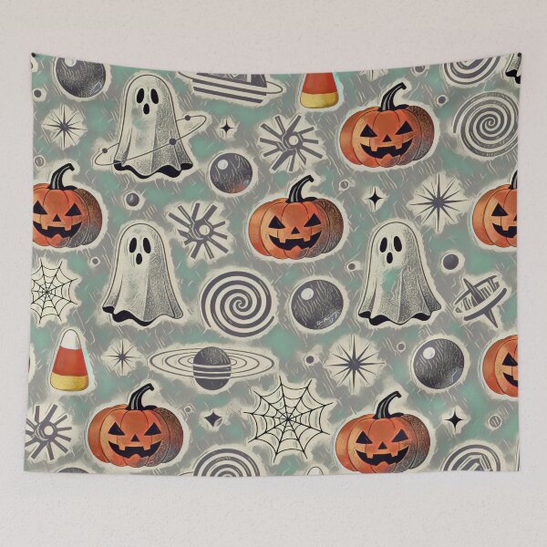 Item preview, Spooky Retro Halloween Pattern - Vintage Ghosts & Pumpkins designed and sold by Hen-C-Art.