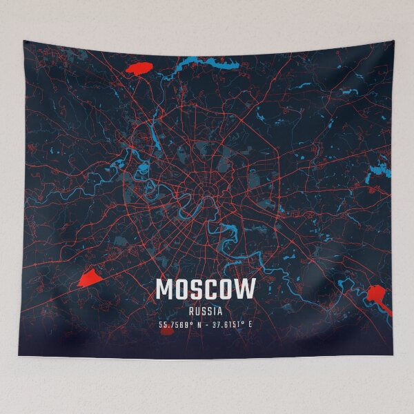 Item preview, Moscow Red & Blue Minimalist Map designed and sold by HomeLivingCo.