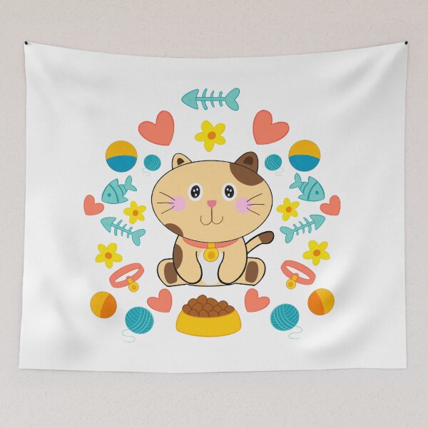 Item preview, Cute Cartoon Cat with Toys Illustration designed and sold by MooBinArt.