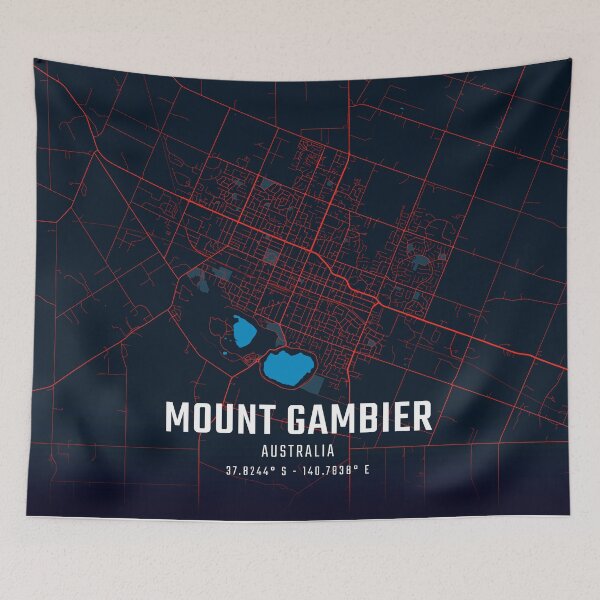 Item preview, Mount Gambier Red & Blue Minimalist Map designed and sold by HomeLivingCo.