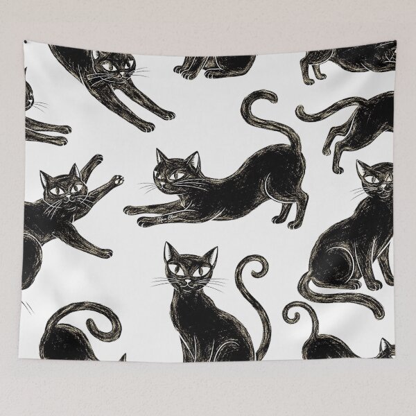 Item preview, Mystical Black Cat Pattern - Vintage Style Drawing designed and sold by Hen-C-Art.