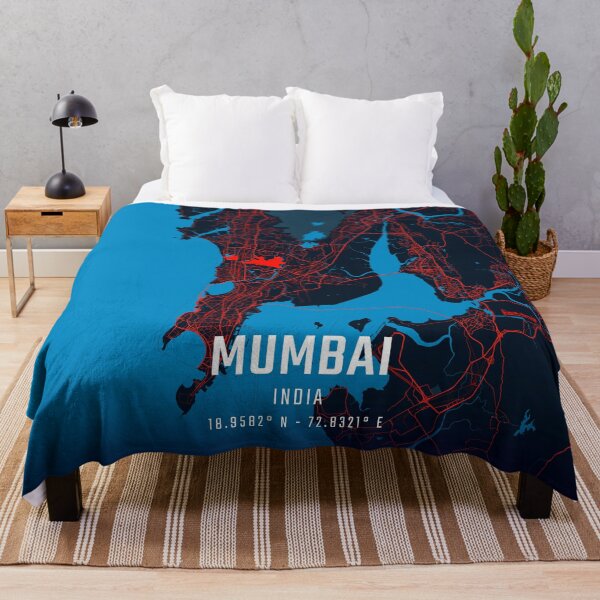 Item preview, Mumbai Red & Blue Minimalist Map designed and sold by HomeLivingCo.