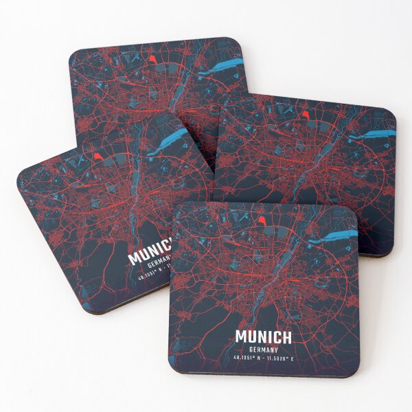 Item preview, Munich Red & Blue Minimalist Map designed and sold by HomeLivingCo.