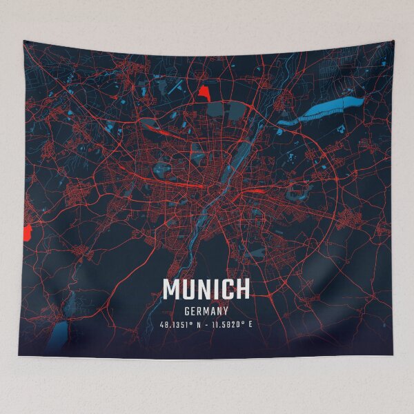 Item preview, Munich Red & Blue Minimalist Map designed and sold by HomeLivingCo.