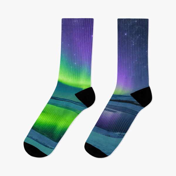 Item preview, Bright Green and Purple Northern Lights Reflecting on Frozen Lake Beneath Starry Arctic Sky at Night designed and sold by Mimoshi ⭐⭐⭐⭐⭐.