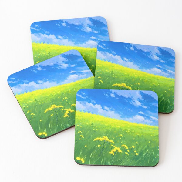 Item preview, Bright Yellow Wildflowers Blooming on Sunny Green Meadow Under Clear Blue Sky with White Clouds designed and sold by Mimoshi ⭐⭐⭐⭐⭐.