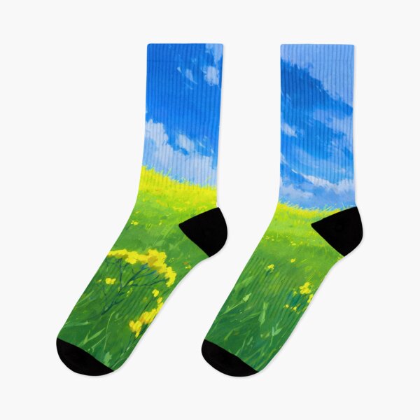 Item preview, Bright Yellow Wildflowers Blooming on Sunny Green Meadow Under Clear Blue Sky with White Clouds designed and sold by Mimoshi ⭐⭐⭐⭐⭐.