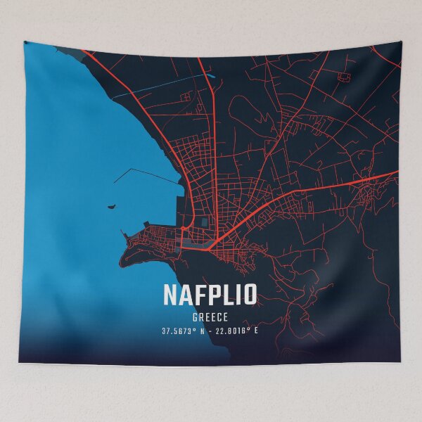 Item preview, Nafplio Red & Blue Minimalist Map designed and sold by HomeLivingCo.