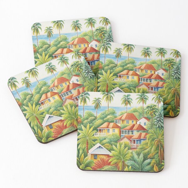 Item preview, "Seychelles Tropical Houses - Vibrant Island Paradise Art Print" designed and sold by Joesy.