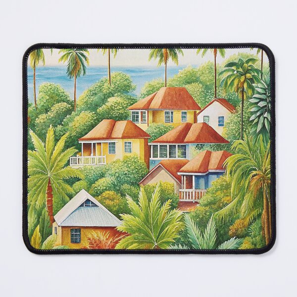 Item preview, "Seychelles Tropical Houses - Vibrant Island Paradise Art Print" designed and sold by Joesy.