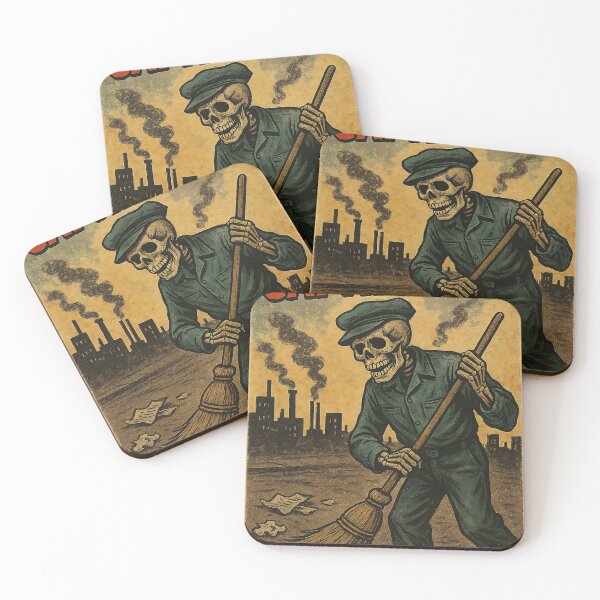 Item preview, Industrial Skeleton Worker – Retro Dark Satire Art designed and sold by The Devil's Bargain.