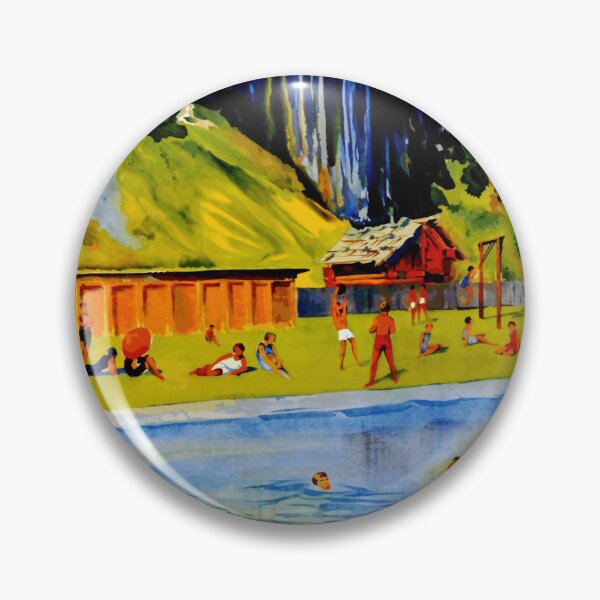 Item preview, Vintage Zweisimmen Travel Poster | Swiss Alps Lithograph Art | Mid-Century Colorful Alpine Swimming & Sunbathing Scene designed and sold by artofuniverse.