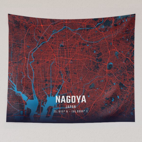 Item preview, Nagoya Red & Blue Minimalist Map designed and sold by HomeLivingCo.
