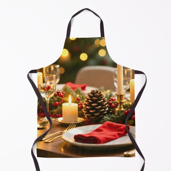 Item preview, Elegant Christmas Dinner Table with Candles, Pine Decorations, and Red Napkins Creating Warm Festive Ambiance designed and sold by Mimoshi ⭐⭐⭐⭐⭐.