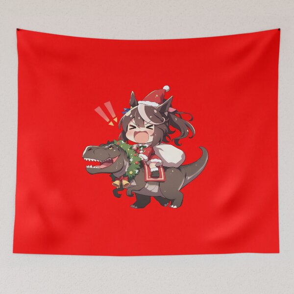 Item preview, Tokai Teio Santa Riding Festive T-Rex Uma Musume Pretty Derby Anime Chibi designed and sold by TorbenKuhano.