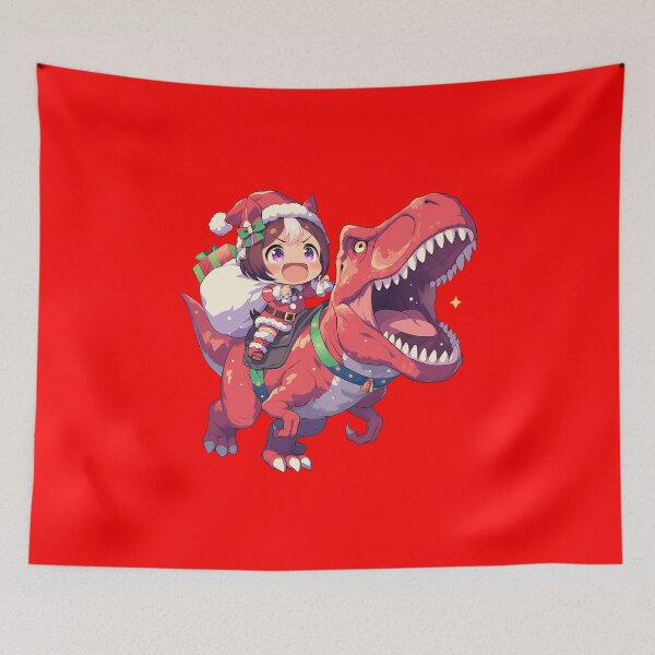 Item preview, Special Week Santa Riding T-Rex Uma Musume Pretty Derby Anime Chibi designed and sold by TorbenKuhano.