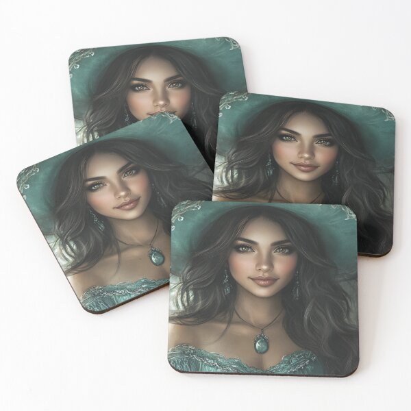 Item preview, Elegant Woman in Turquoise Hat and Jewelry designed and sold by Artessie.