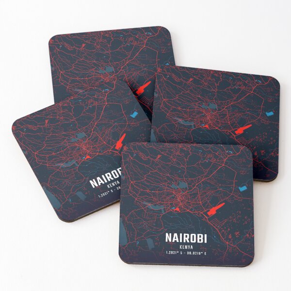 Item preview, Nairobi Red & Blue Minimalist Map designed and sold by HomeLivingCo.