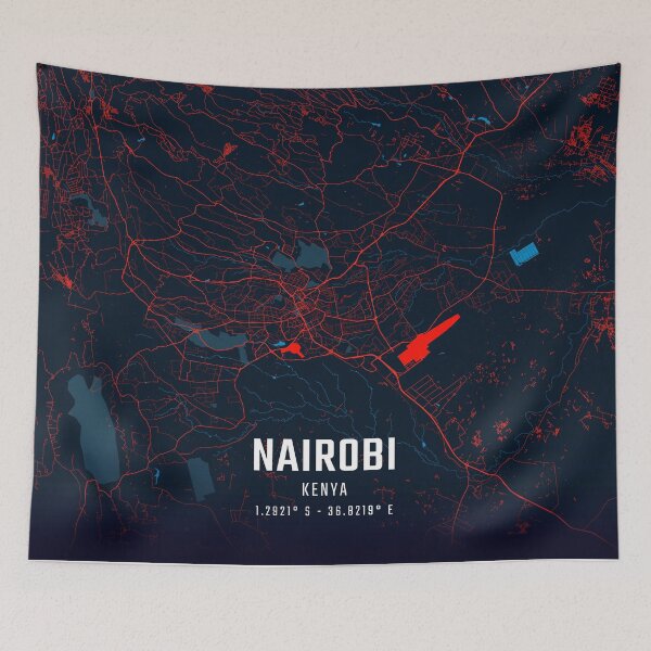 Item preview, Nairobi Red & Blue Minimalist Map designed and sold by HomeLivingCo.