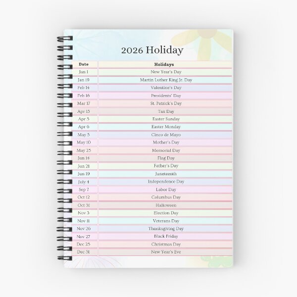Item preview, Pastel Floral 2026 Holidays Chart – Elegant Yearly Planner Page designed and sold by EmeraldeaDesign.