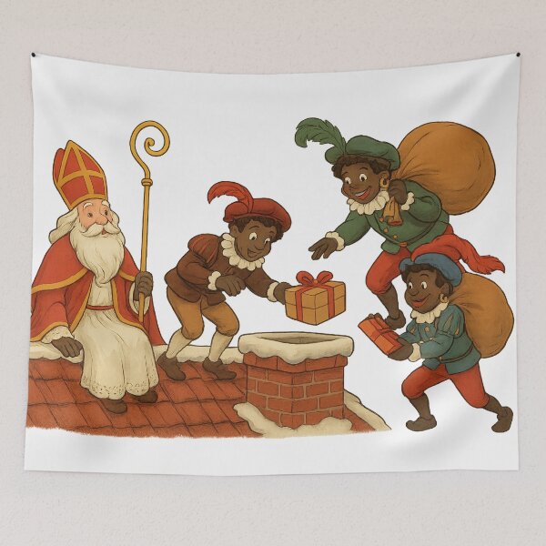 Item preview, Sinterklaas op het Dak – Warme Winter Illustratie met Pakjes designed and sold by snoezelstudio.