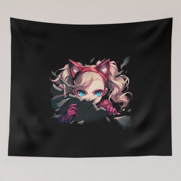 Item preview, Ann Takamaki Persona 5 Game Anime Peeking Red Suit Cat Ears designed and sold by TorbenKuhano.