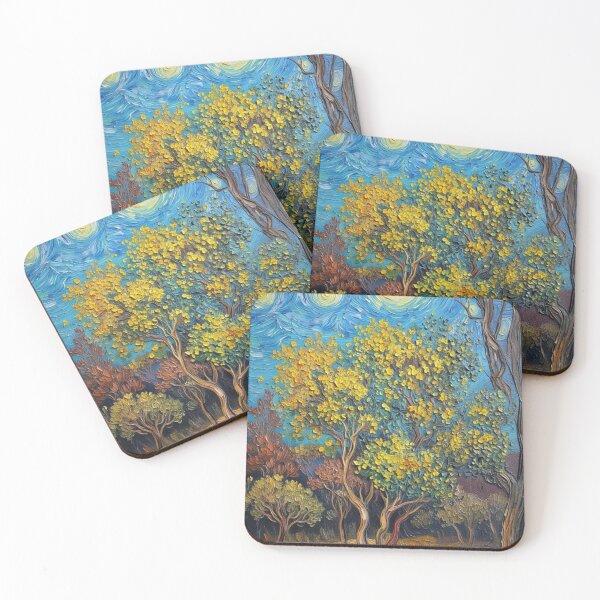 Item preview, Golden Wattle Trees at Twilight Landscape designed and sold by ironbarkprints.