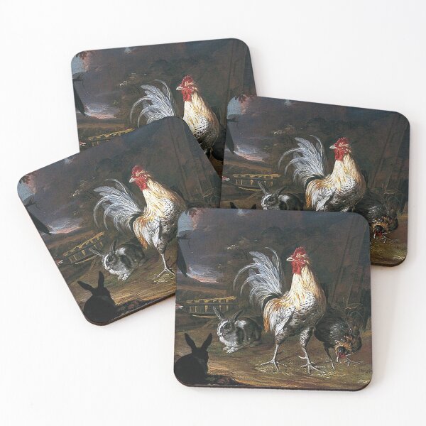 Item preview, Rabbit a Cockerel and a Hen with a Landscape Background designed and sold by tomorrowsart.